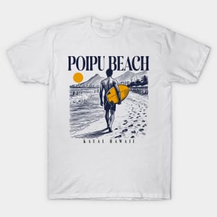 Vintage Surfing Poipu Beach, Kauai, Hawaii // Retro Surfer Sketch // Surfer's Paradise T-Shirt